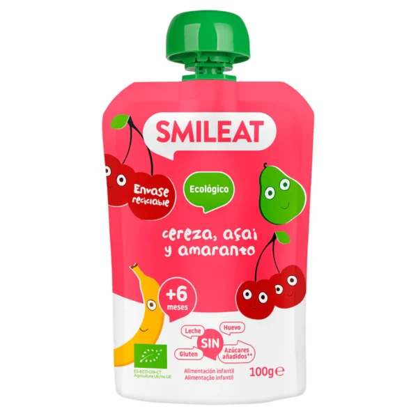Smileat Βιολογικός Πουρές Φρούτων Κεράσι, Açaí & Αμάρανθος Χωρίς Προσθήκη Ζάχαρης 100g (8+ μηνών)