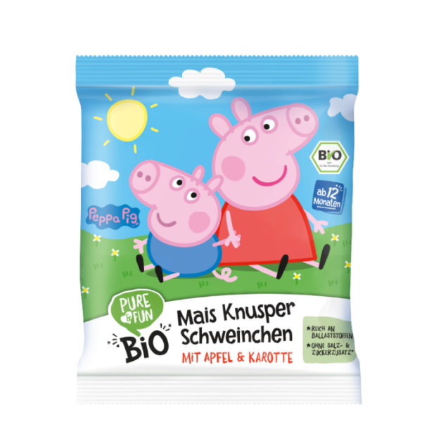 Pure & Fun Peppa Pig Τραγανό Σνακ Καλαμποκιού με Μήλο & Καρότο 30gr (12+ μηνών)