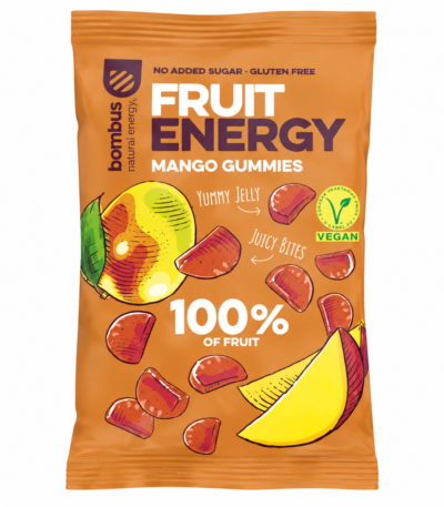 Bombus Fruit Energy Mango Gummies ζελεδάκια μάνγκο 35g χωρίς προσθήκη ζάχαρης και γλουτένη