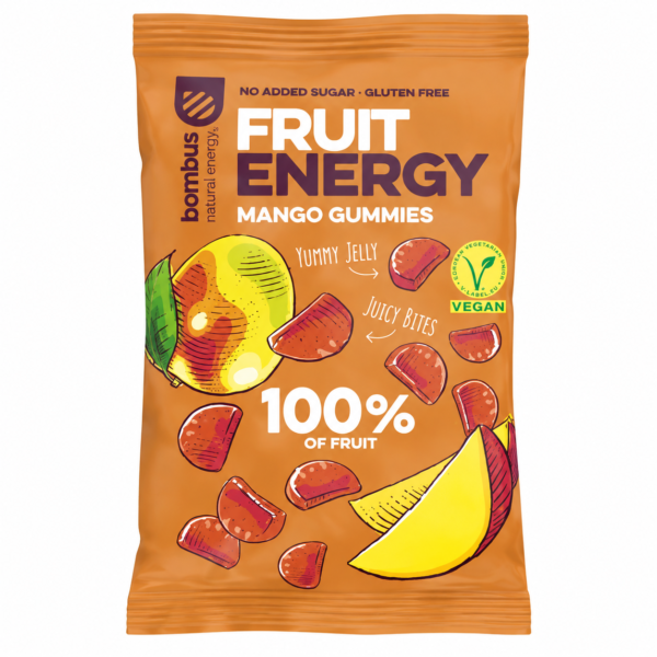 Bombus Fruit Energy Mango Gummies ζελεδάκια μάνγκο 35g χωρίς προσθήκη ζάχαρης και γλουτένη