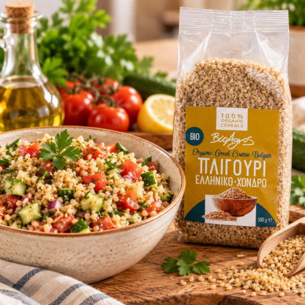 Βιολογικό ελληνικό πλιγούρι BioAgros σε μεσογειακή σαλάτα