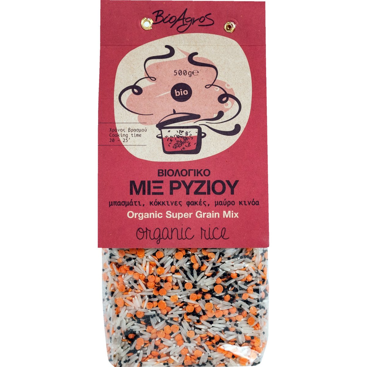 20251117112104_vio_agros_viologiko_ryzi_mix_super_grain_500gr ΒιοΑγρός Bio Μιξ Ρυζιών Μπασμάτι Λευκό, Φακές Κόκκινες, Κινόα Μαύρο 500gr - Image 1