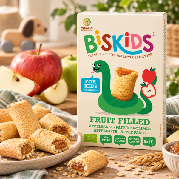 Biskids Bio παιδικά μπισκότα με γέμιση μήλου 120g