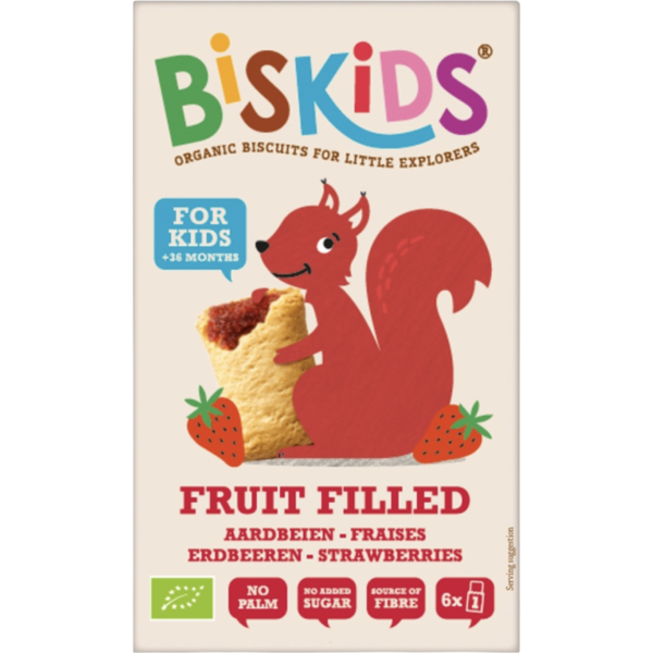 Biskids βιολογικά παιδικά μπισκότα με γέμιση φράουλας 120g
