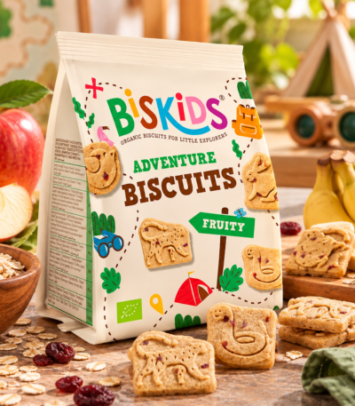 Biskids βιολογικά παιδικά μπισκότα με φρούτα, μήλο και μπανάνα 100g